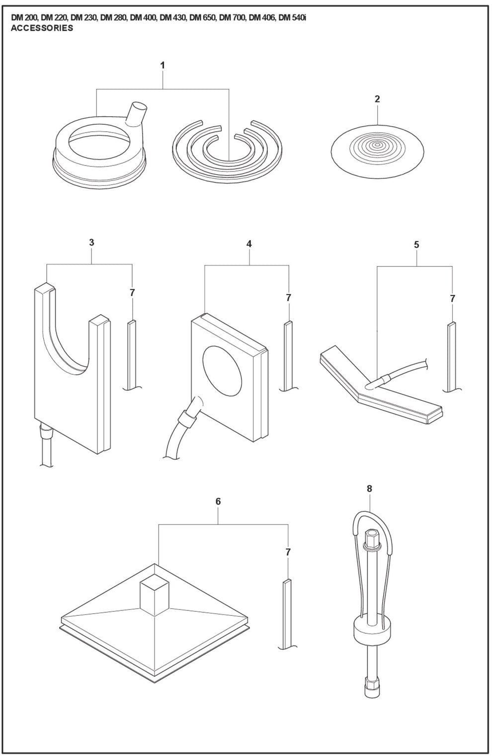 DM 200, DM 220, DM 230, DM 280, DM 400, DM 430, DM 650, DM 700, DM 406, DM 540i Accessories Parts For DM 700 By Husqvarna