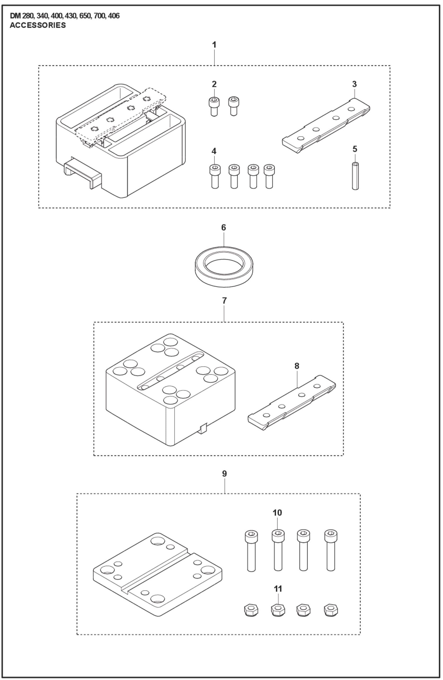 DM 280, 340, 400,430, 650, 700, 406 Accessories Parts For DM 700 By Husqvarna