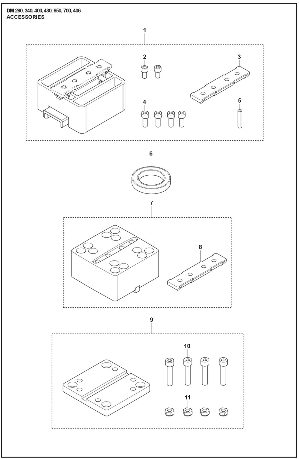 DM 280, 340, 400,430, 650, 700, 406 Accessories Parts For DM 700 By Husqvarna