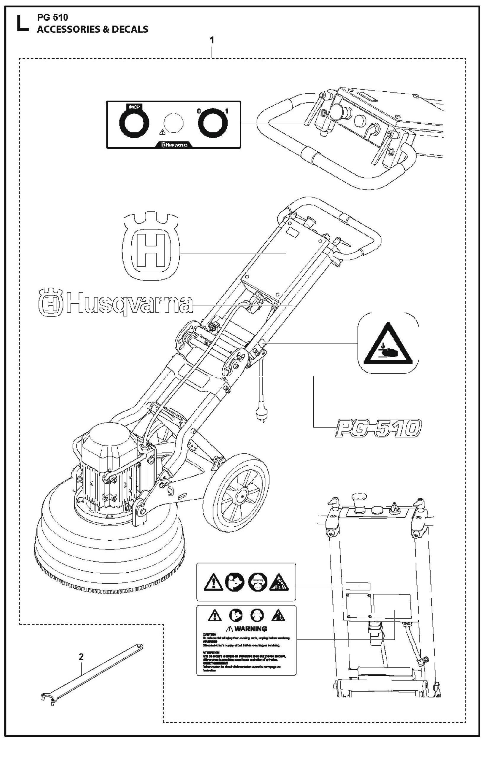 Accessories And Decals Parts For Floor Grinder PG 510 By Husqvarna