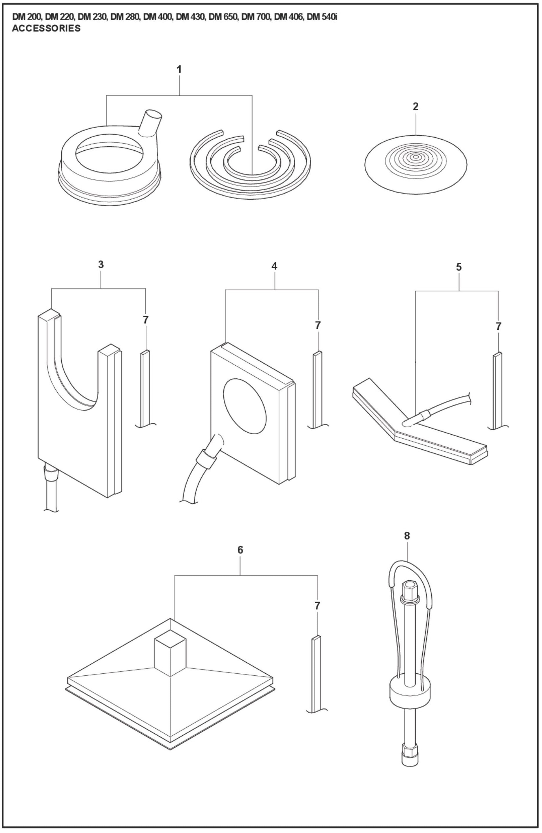DM 200, DM 220, DM 230, DM 280, DM 400, DM 430, DM 650, DM 700, DM 406, DM 540i Accessories  Parts For DM 540i By Husqvarna