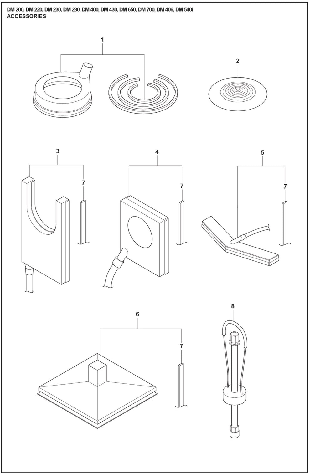 DM 200, DM 220, DM 230, DM 280, DM 400, DM 430, DM 650, DM 700, DM 406, DM 540i Accessories  Parts For DM 540i By Husqvarna