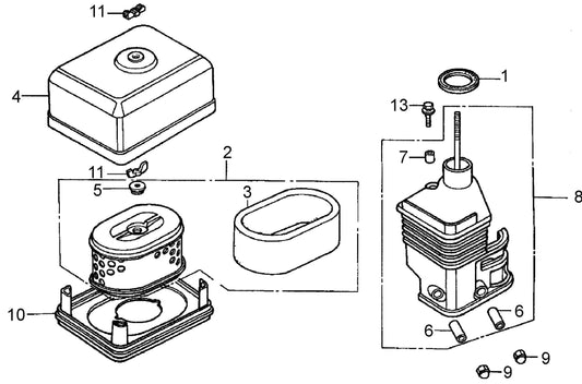 MVC90H Honda GX160K1QMX2/GX160U1QMX2 Engine Air Cleaner (Dual) Assembly Parts