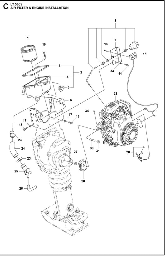 Air Filter And Engine Installation Assembly Parts For LT 5005 Compaction Rammers By Husqvarna