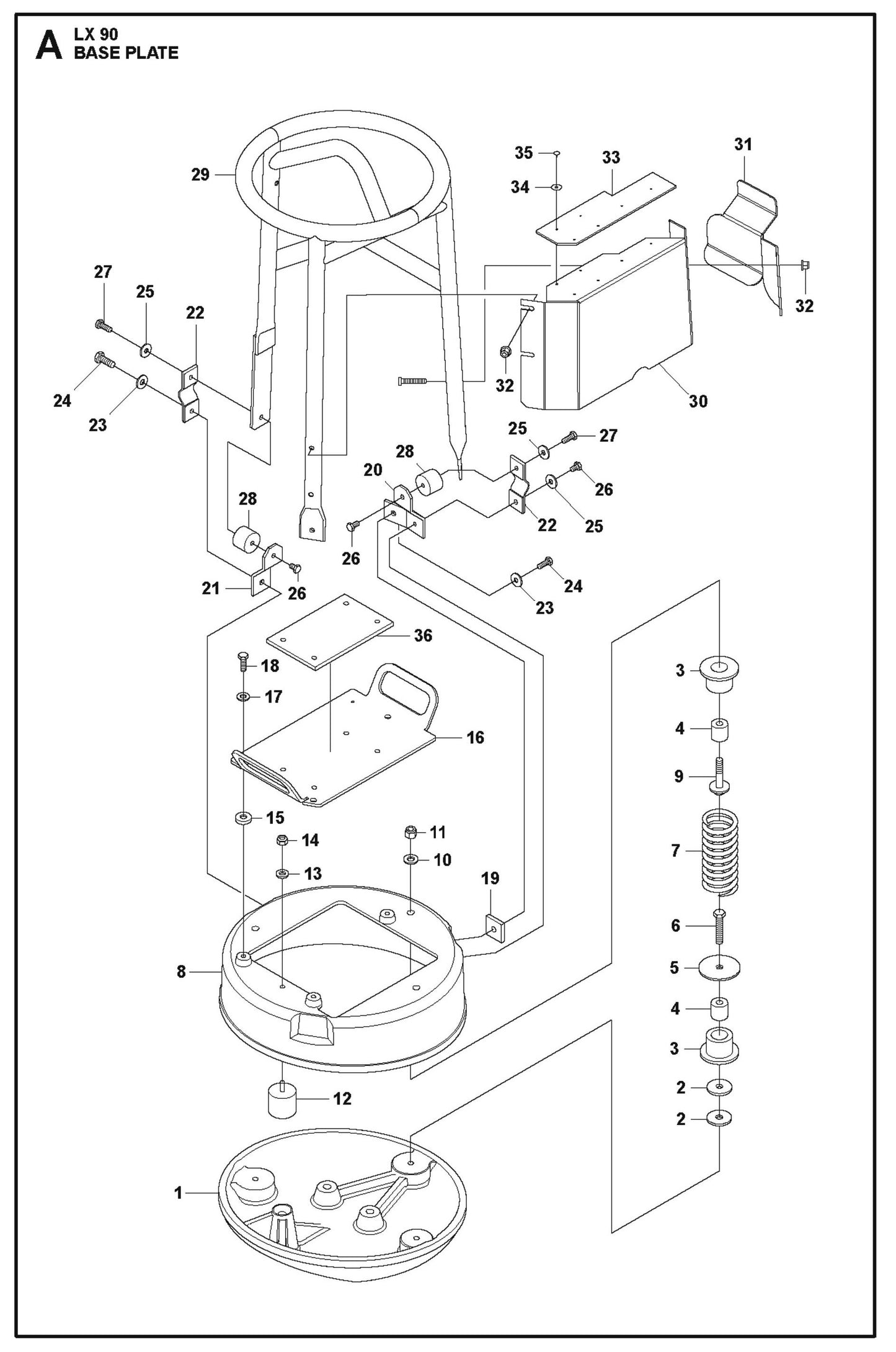 Base Plate Parts For LX90 Compaction Rammers By Husqvarna