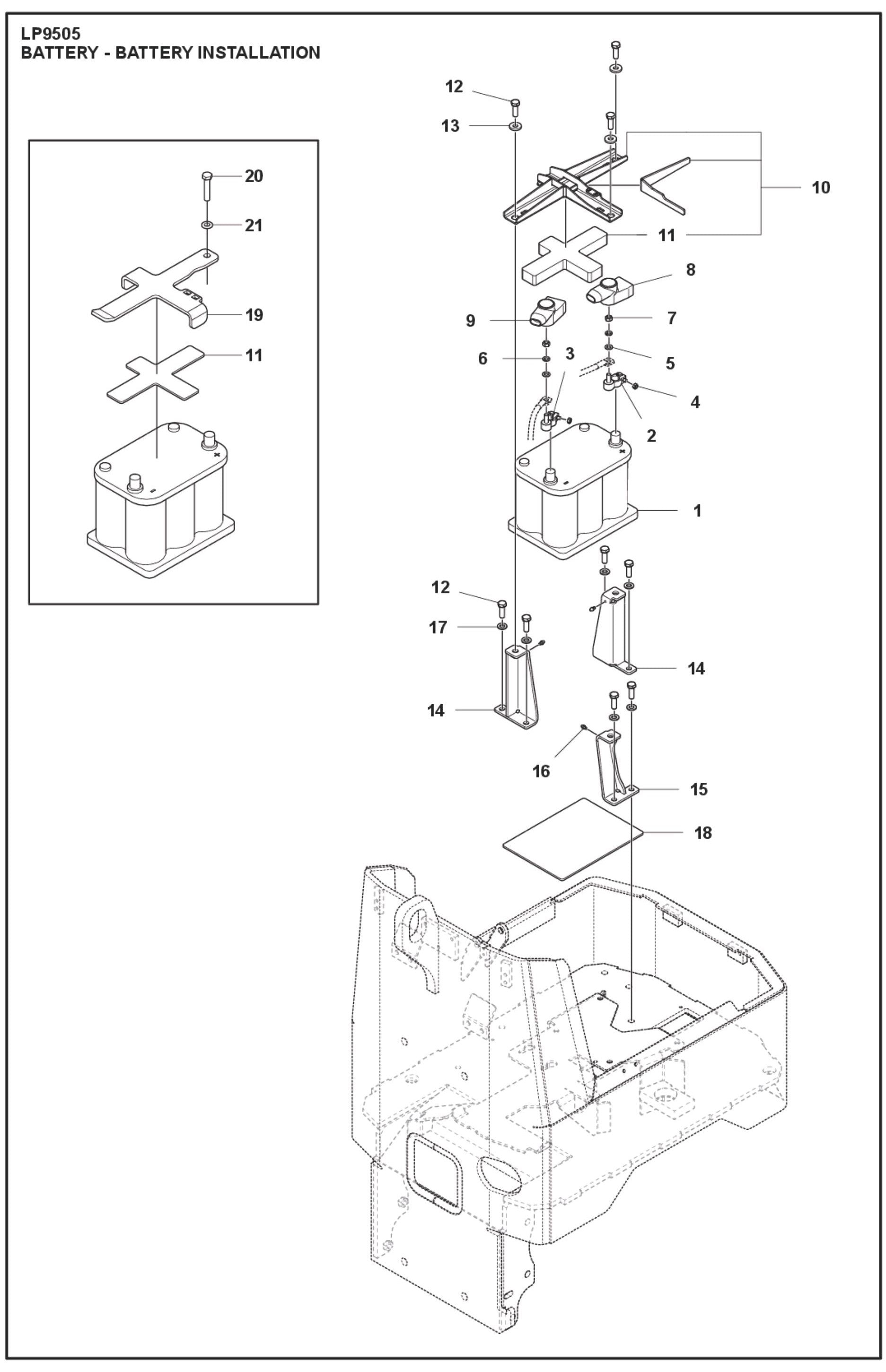 Battery - Battery Installation Parts For LP 9505 Trench Roller By Husqvarna