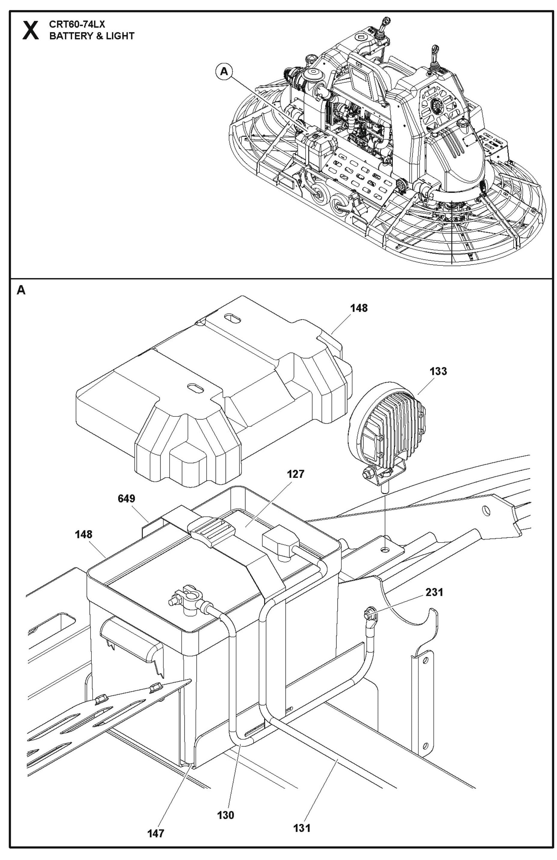 Battery And Light Parts For Ride On Trowel CRT 60 By Husqvarna