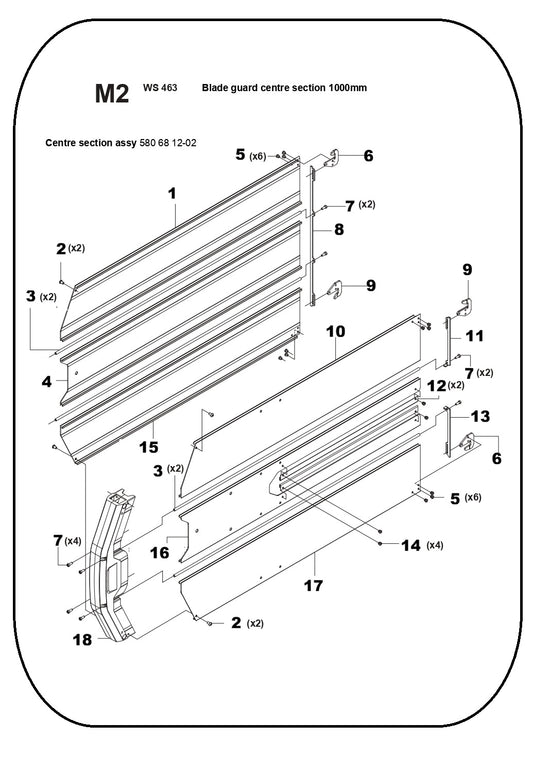 Blade Guard Centre Section 1000mm Assembly Parts For WS 463 By Husqvarna