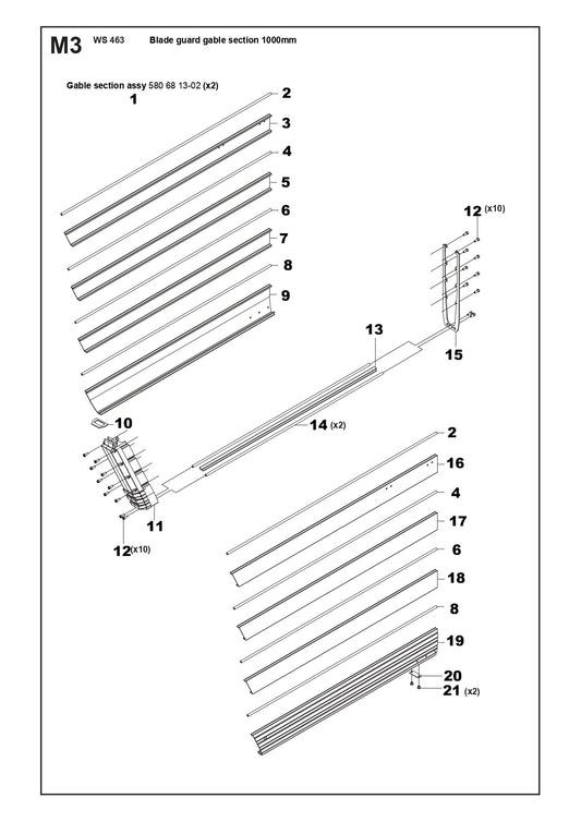 Blade Guard - Gable Section 1000mm Parts For WS 463 By Husqvarna