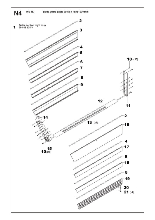Blade Guard Gable Section Right-1200mm Parts For WS 463 By Husqvarna