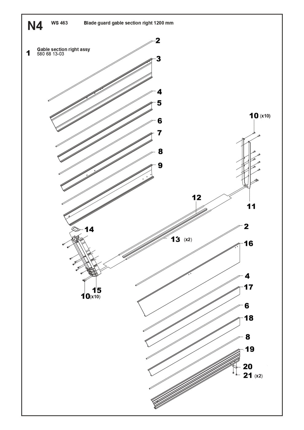 Blade Guard Gable Section Right-1200mm Parts For WS 463 By Husqvarna