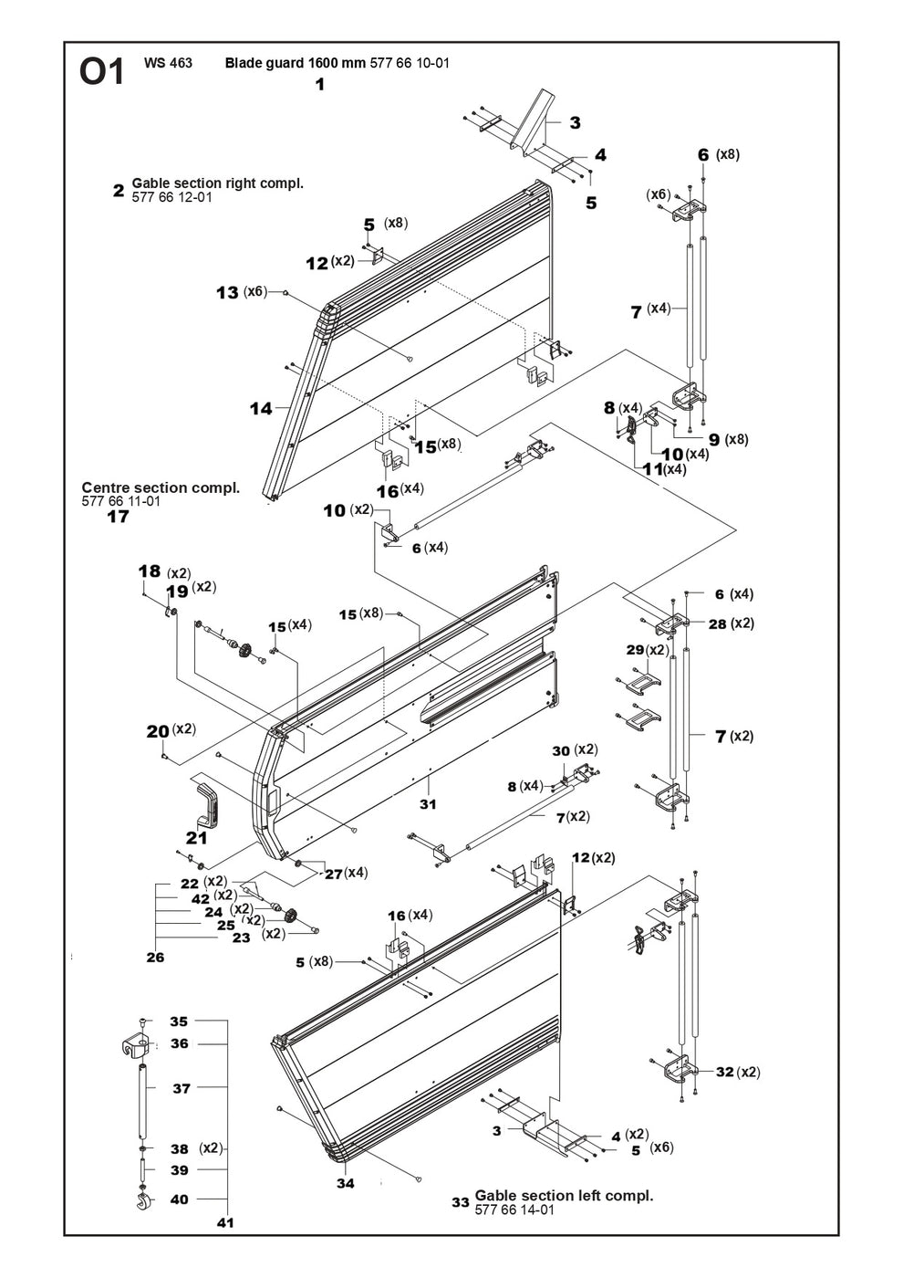 Blade Guard 1600mm Parts For WS 463, WS 440 HF, WS 482 HF By Husqvarna