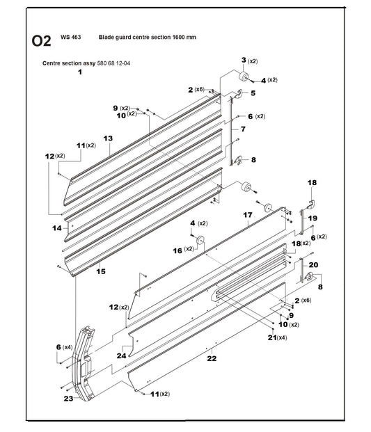 Blade Guard Centre Section 1600mm Parts For WS 463, WS 440 HF, WS 482 HF By Husqvarna