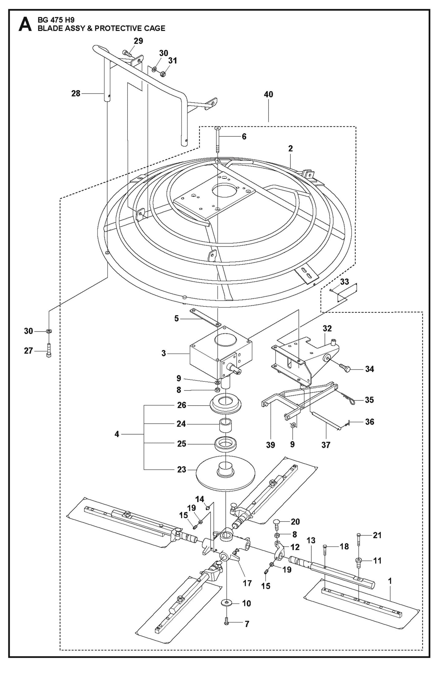 Blade Assembly And Protective Cage Parts For BG 475 By Husqvarna
