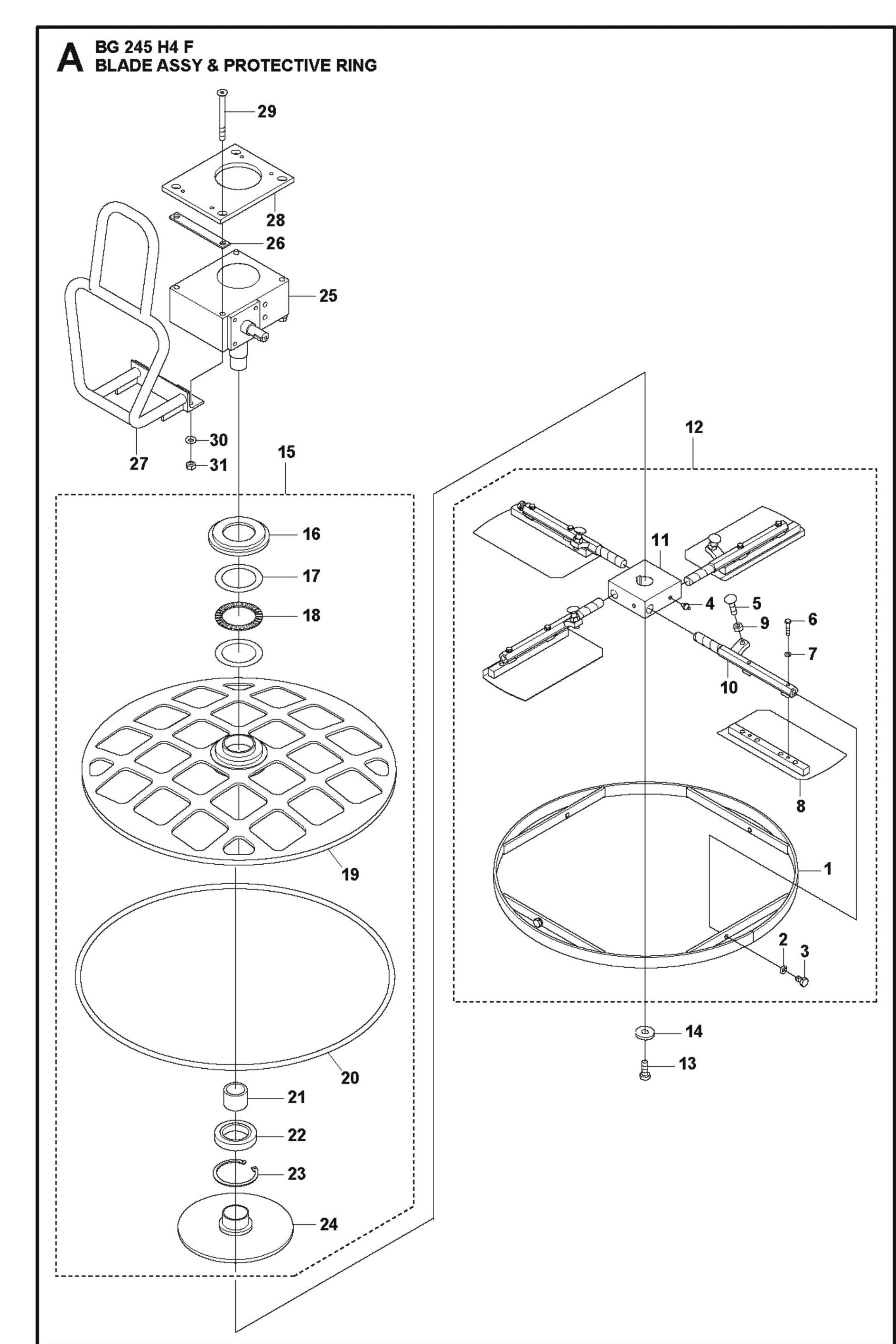 Blade Assembly And Protective Ring Parts For BG 245 By Husqvarna