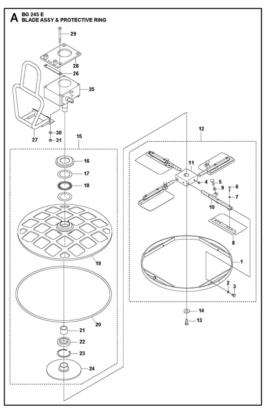 Blade Assembly And Protective Ring Parts For BG 245 E By Husqvarna