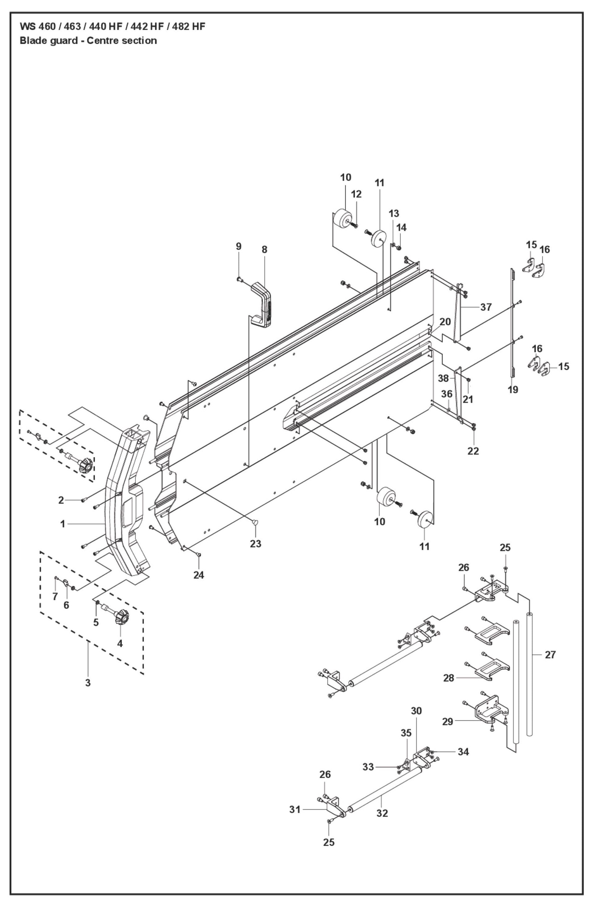 Blade Guard - Centre Section Parts For WS 460 By Husqvarna