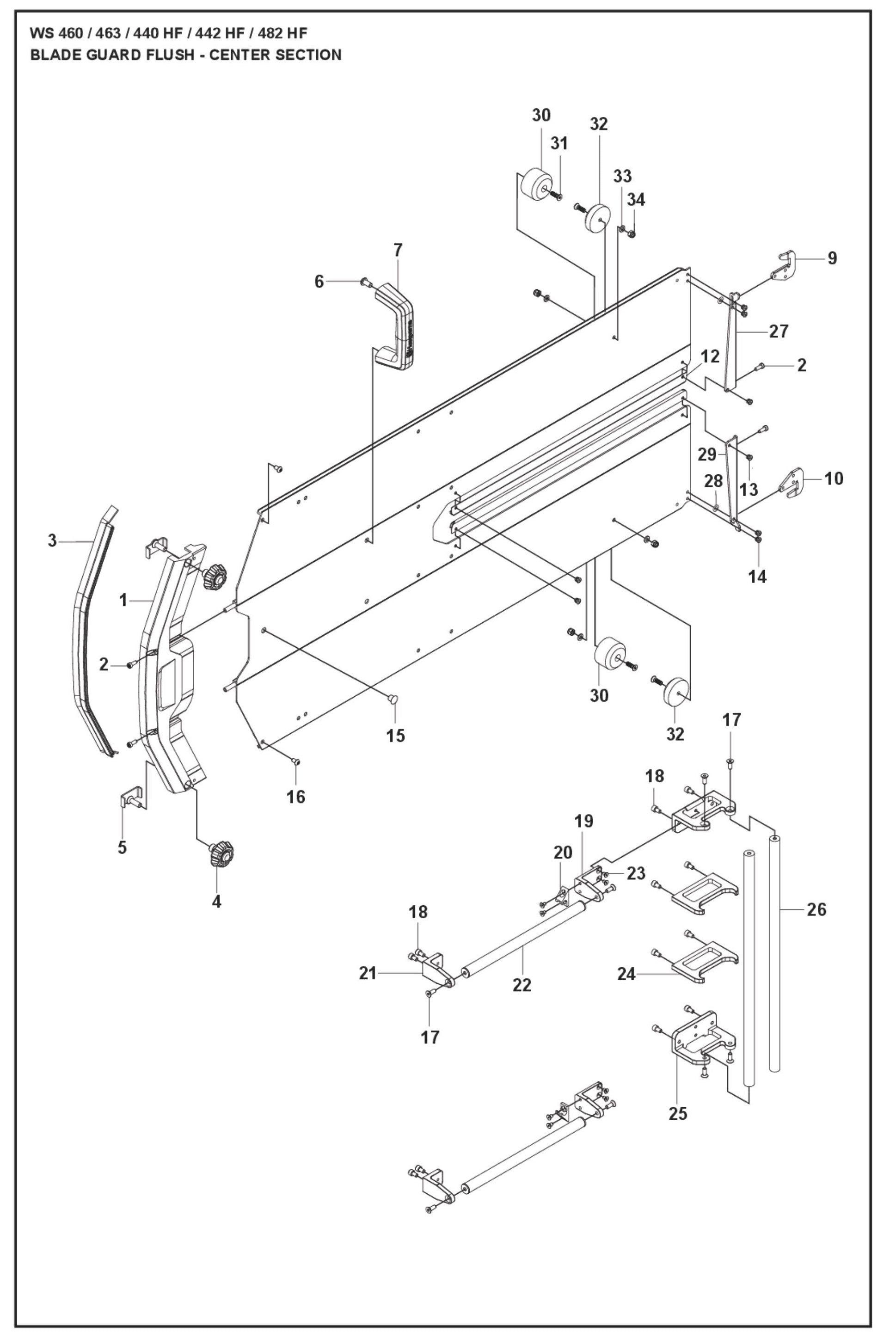 Blade Guard Flush - Center Section Parts For WS 460 By Husqvarna
