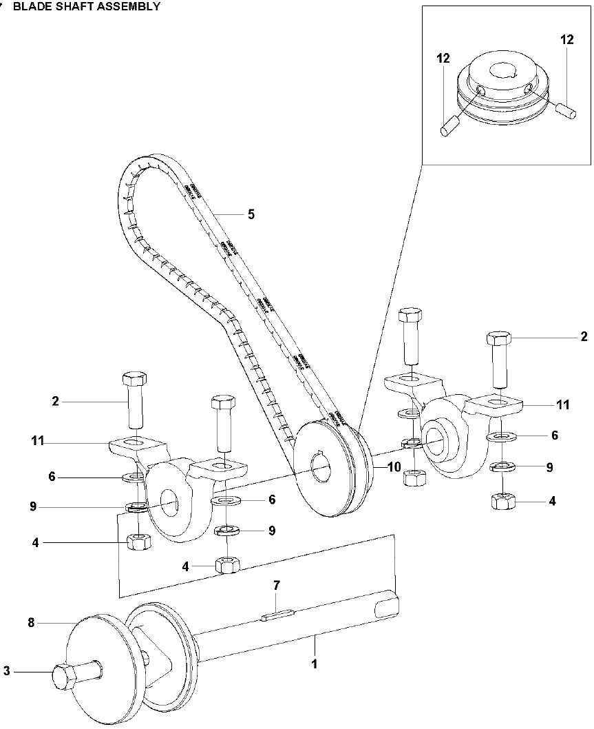 Blade Shaft Assembly Parts for Soff Cut 150 Saw by Husqvarna