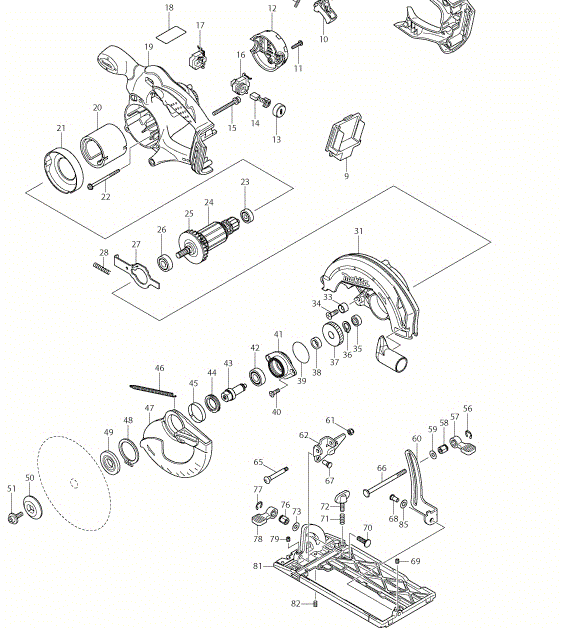 BSS611 - 18V LXT Lithium Ion Cordless 6-1/2 Circular saw Assembly Parts By Makita