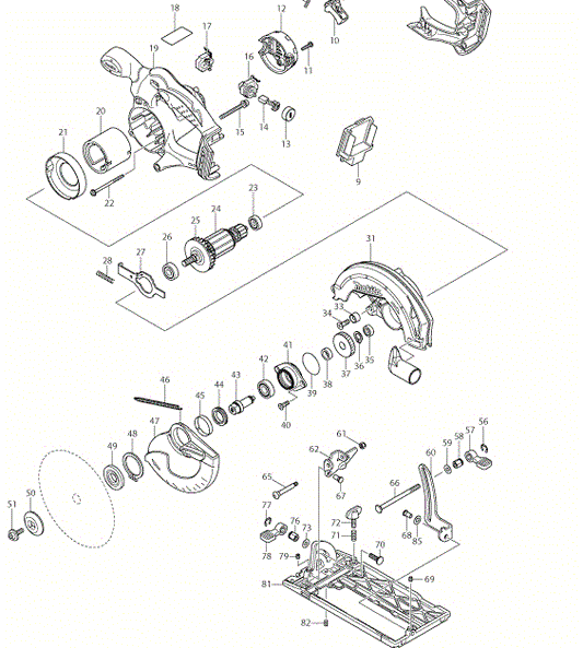 BSS611 - 18V LXT Lithium Ion Cordless 6-1/2 Circular saw Assembly Parts By Makita