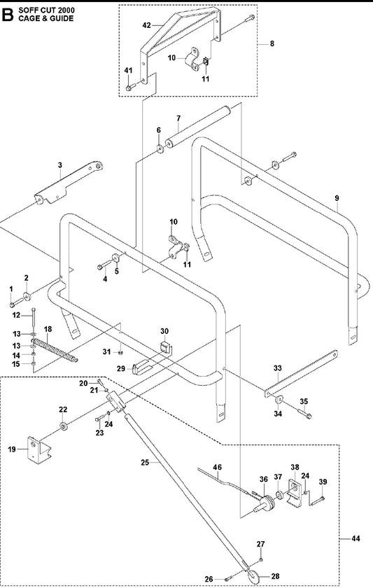 Cage &amp; Guide Assembly Parts  for Soff Cut 2000 Saw by Husqvarna