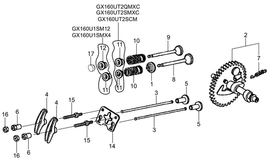 MVC82VH/VHW Honda GX160 Series Engine Camshaft Assembly Parts