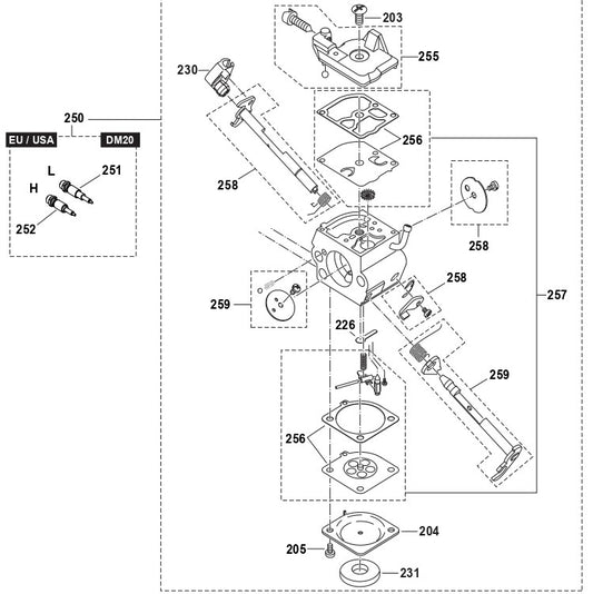 Carburetor Assembly Parts For EA5000PRFL, EA5001PREG, EA5001PREL, EA5000PREG, EA5000PREL,  EA5000PRGG Gas Chain Saw By Makita Gas Chain Saw By Makita Gas Chain Saw By Makita