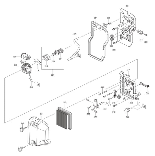 EB5300TH Air Cleaner, Carburetor Cover, Fuel Suction Line Assembly Parts