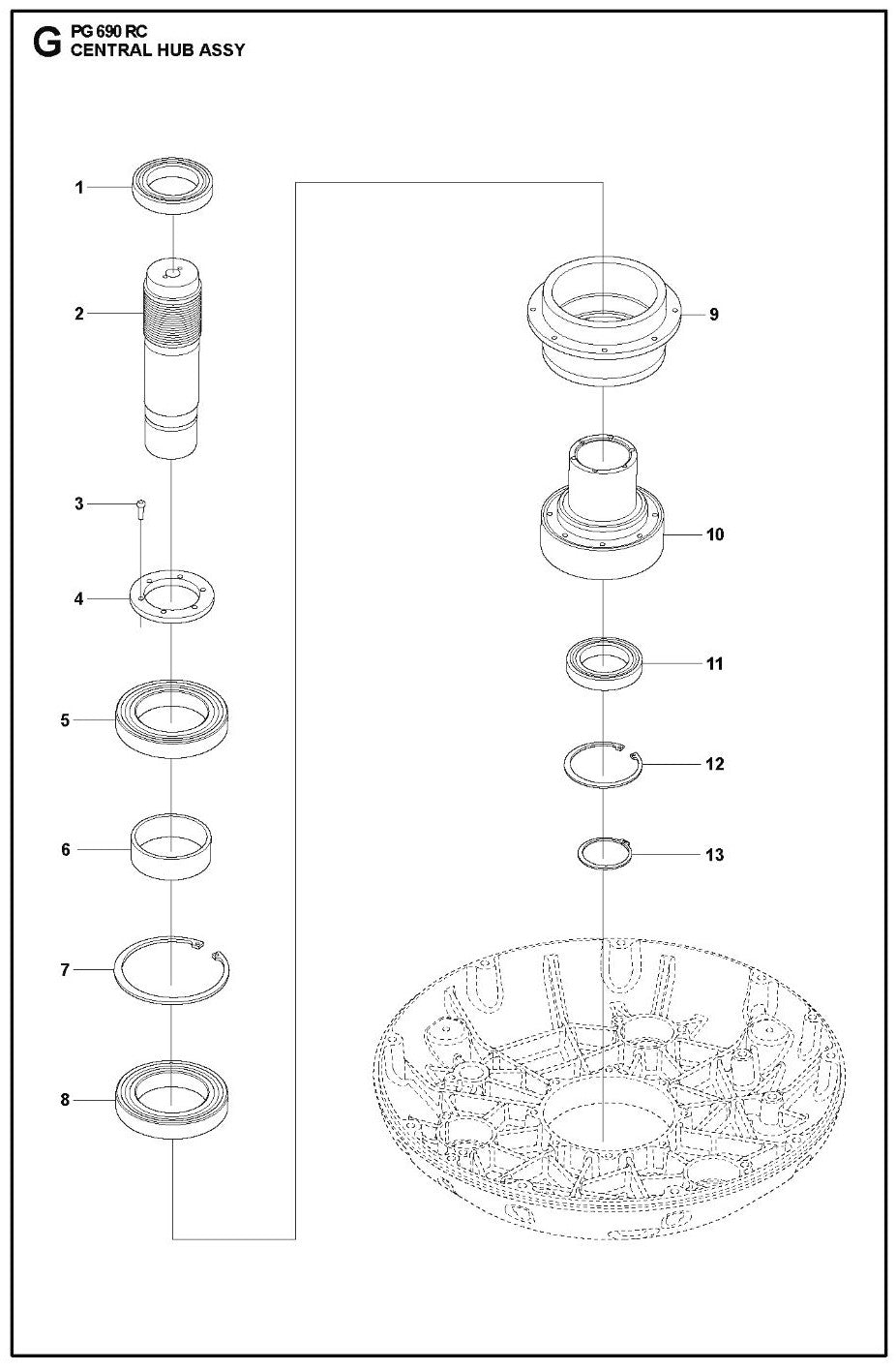 Central Hub Assy Parts For PG 690 RC By Husqvarna