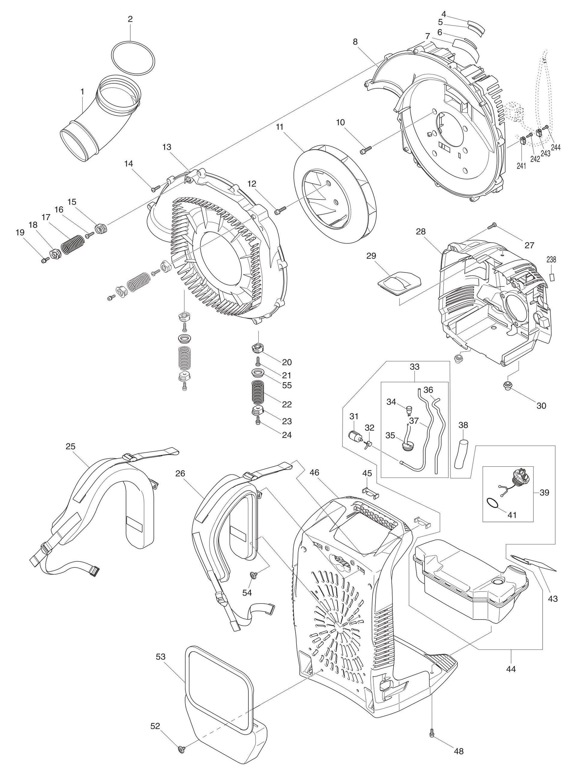 EB7660WH Volute Case, Cushion, Fuel Tank Assembly Parts