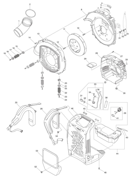 EB7660WH Volute Case, Cushion, Fuel Tank Assembly Parts