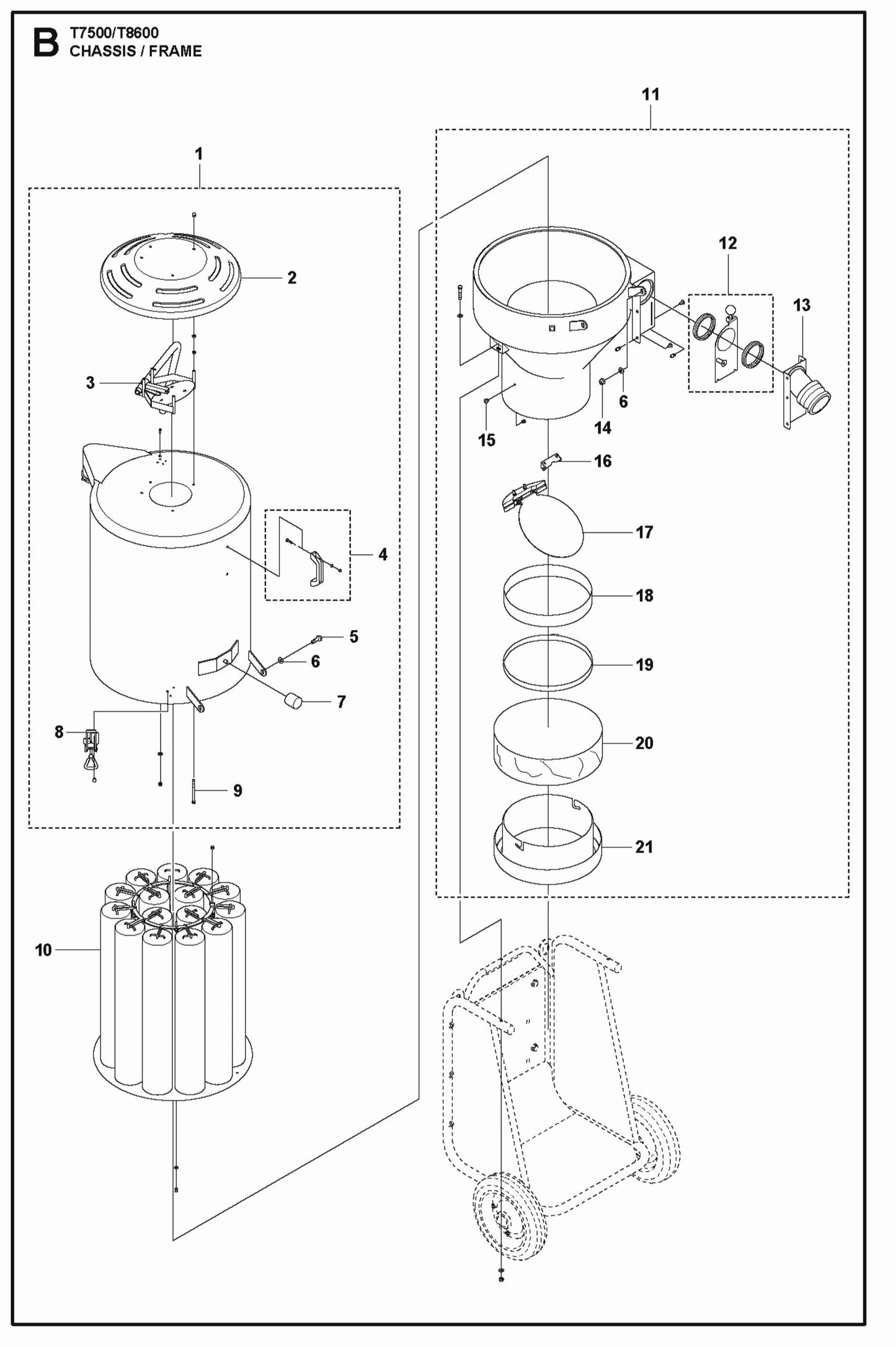 Chassis or Frame Parts For T 7500 Dust Extractor By Husqvarna