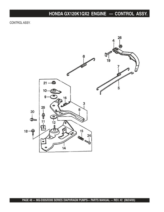 MQ MQD305 / MQD306 / MQD306HA HONDA GX120K1QX2 ENGINE Control Assembly Parts By Multiquip