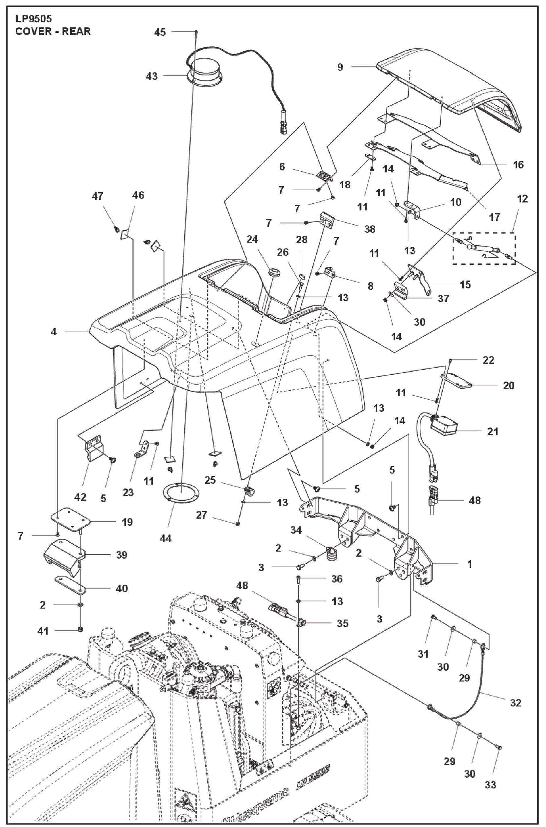Cover-Rear Parts For LP 9505 Trench Roller By Husqvarna