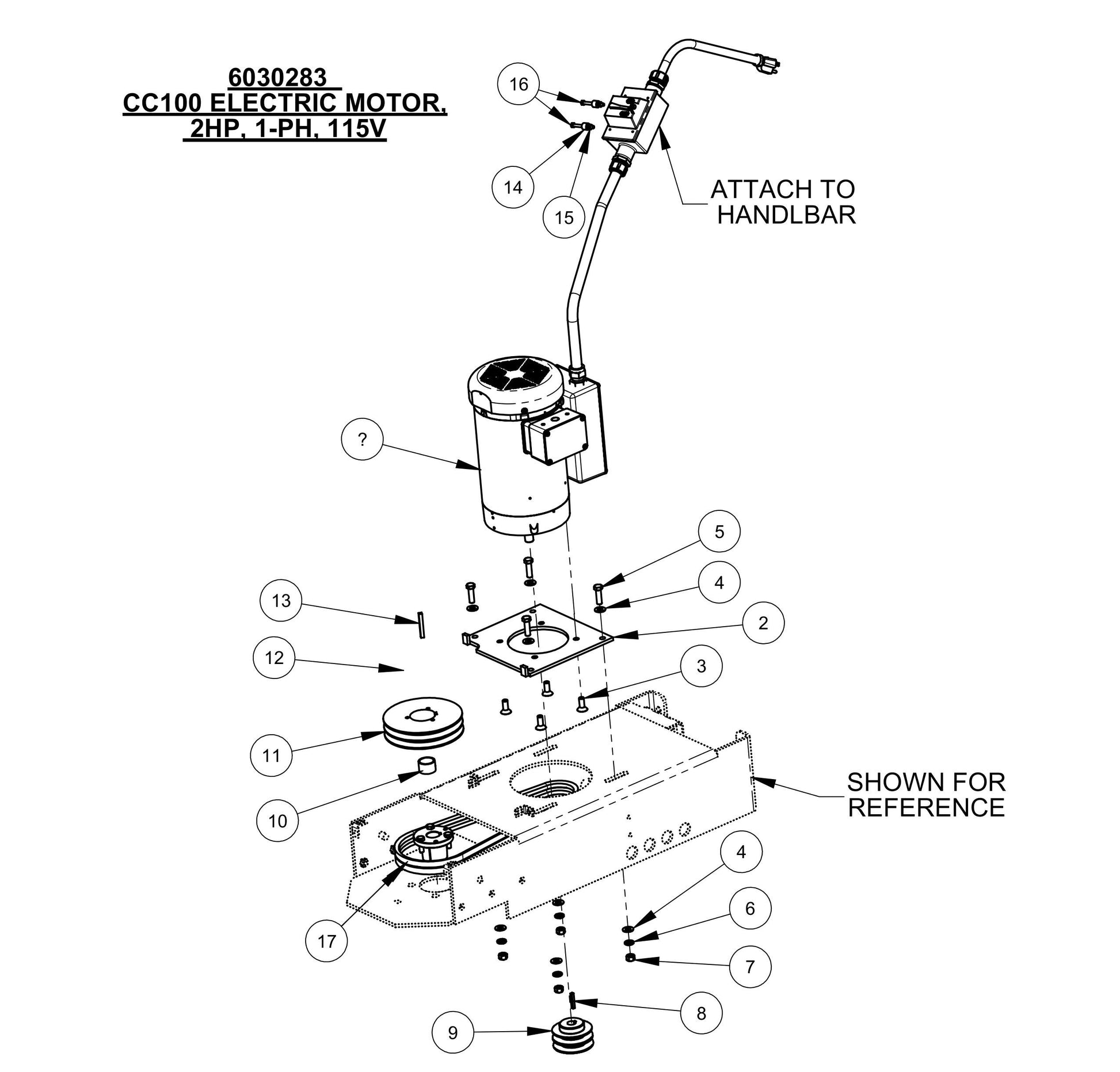 CC100,CPG100 Electric Motor 2HP,1-PH,115V Assembly Parts