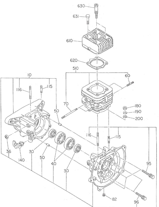 MT75HS Robin EC12HS Engine Crankcase And Cylinder Assembly Parts