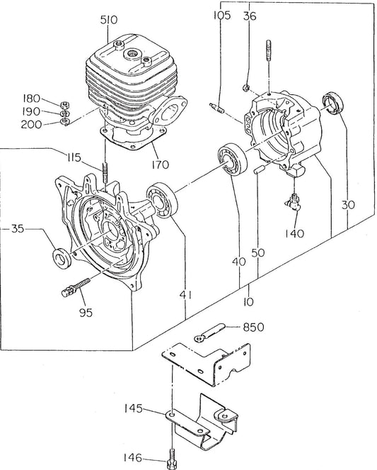 MTR35 HS Robin EC-08HS Engine Crankcase And Cylinder Assembly Parts