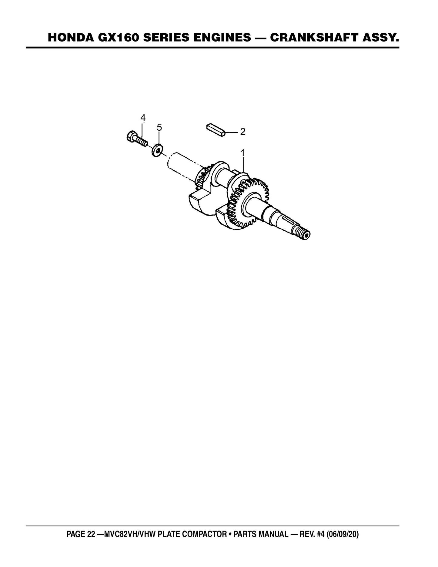 MVC82VH/VHW Honda GX160 Series Engine Crankshaft Assembly Parts