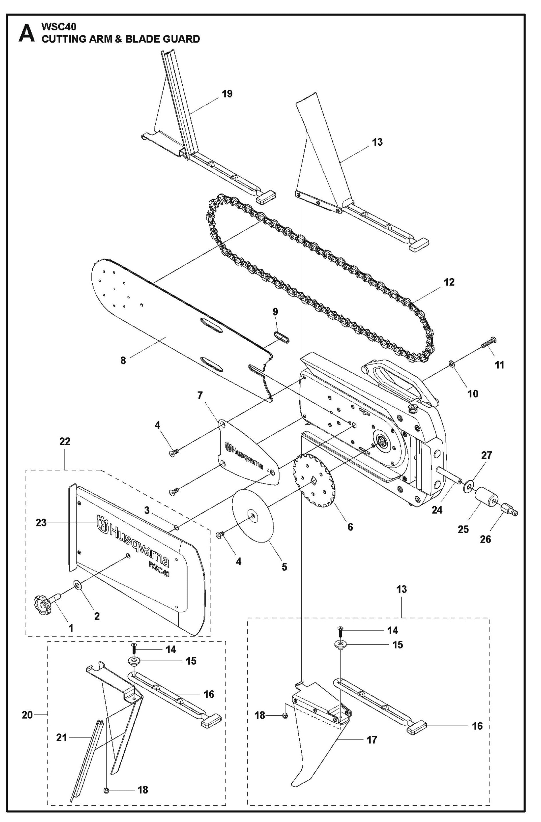 Cutting Arm And Blade Guard Parts For Wall Saw WSC 40 By Husqvarna