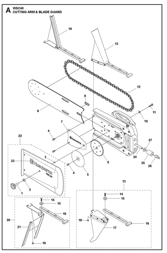 Cutting Arm And Blade Guard Parts For Wall Saw WSC 40 By Husqvarna