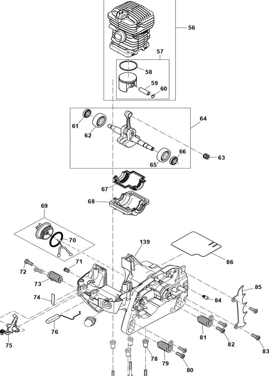 Cylinder, Piston, Crankcase Assembly Parts For EA3200SRBB, EA3201SRBB, EA3201S35B Gas Chain Saw Parts by Makita