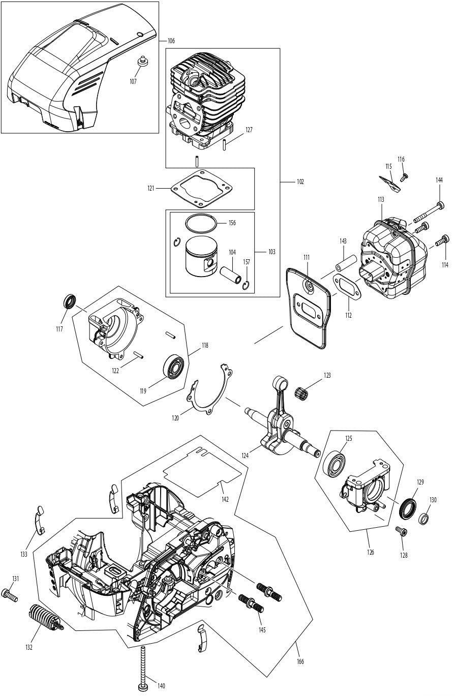 Cylinder, Crankcase, Muffler, Hood, Piston Assembly Parts For EA5600FRGG, EA5600FREG Gas Chain Saw Parts by Makita