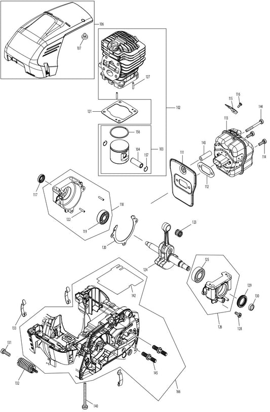 Cylinder, Crankcase, Muffler, Hood, Piston Assembly Parts For EA5600FRGG, EA5600FREG Gas Chain Saw Parts by Makita