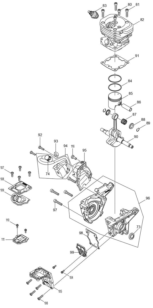 Cylinder, Piston, Ignition Coil Assembly Parts For EA3601FRDB Gas Chain Saw Parts by Makita