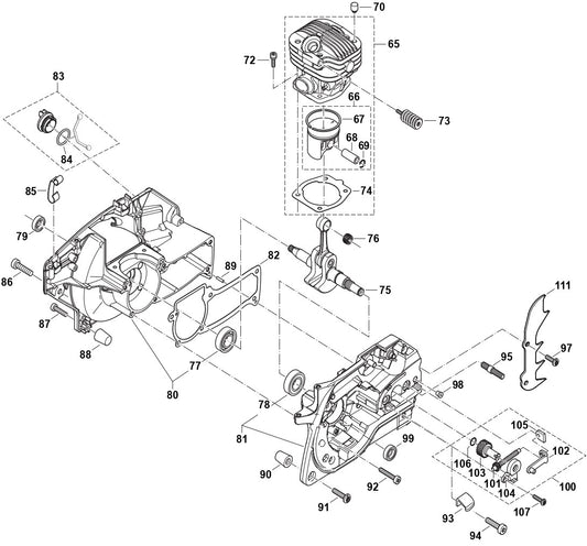 Cylinder, Piston, Crankcase Assembly Parts For DCS5121REG Gas Chain Saw Parts by Makita