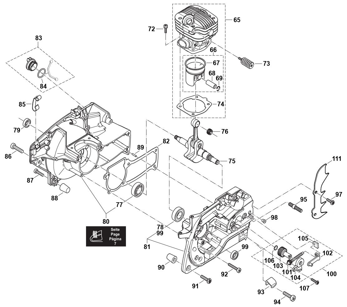 Cylinder, Piston, Crankcase Assembly Parts For EA5000PRFL, EA5001PREG, EA5001PREL, EA5000PREG, EA5000PREL,  EA5000PRGG Gas Chain Saw By Makita