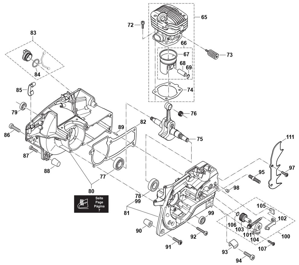 Cylinder, Piston, Crankcase Assembly Parts For EA5000PRFL, EA5001PREG, EA5001PREL, EA5000PREG, EA5000PREL,  EA5000PRGG Gas Chain Saw By Makita