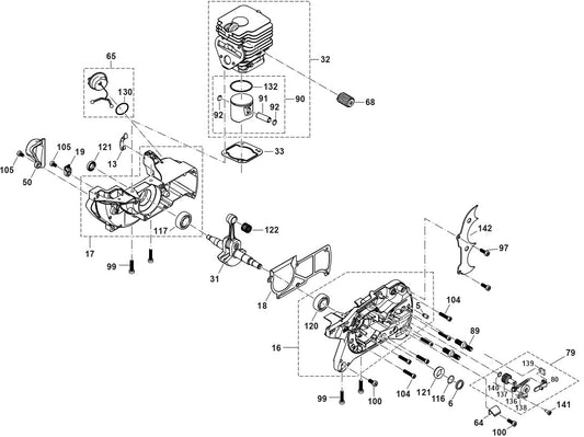 Cylinder, Piston, Crankcase Assembly Parts For EA6100PREG, EA6100PREL, EA6100PRGG Gas Chain Saw Parts by Makita