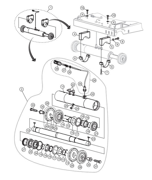 Bladeshaft and Mounting Assembly Parts-SP303516, SP303520, SP303526, SP303530 35 HP WISCONSIN DIESEL ENGINE